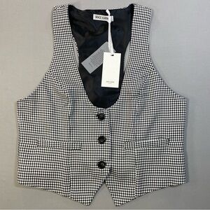 NWT GRACE KARIN Plaid Suit Vest, Button Up, Tailored, Black/White - Women Large
